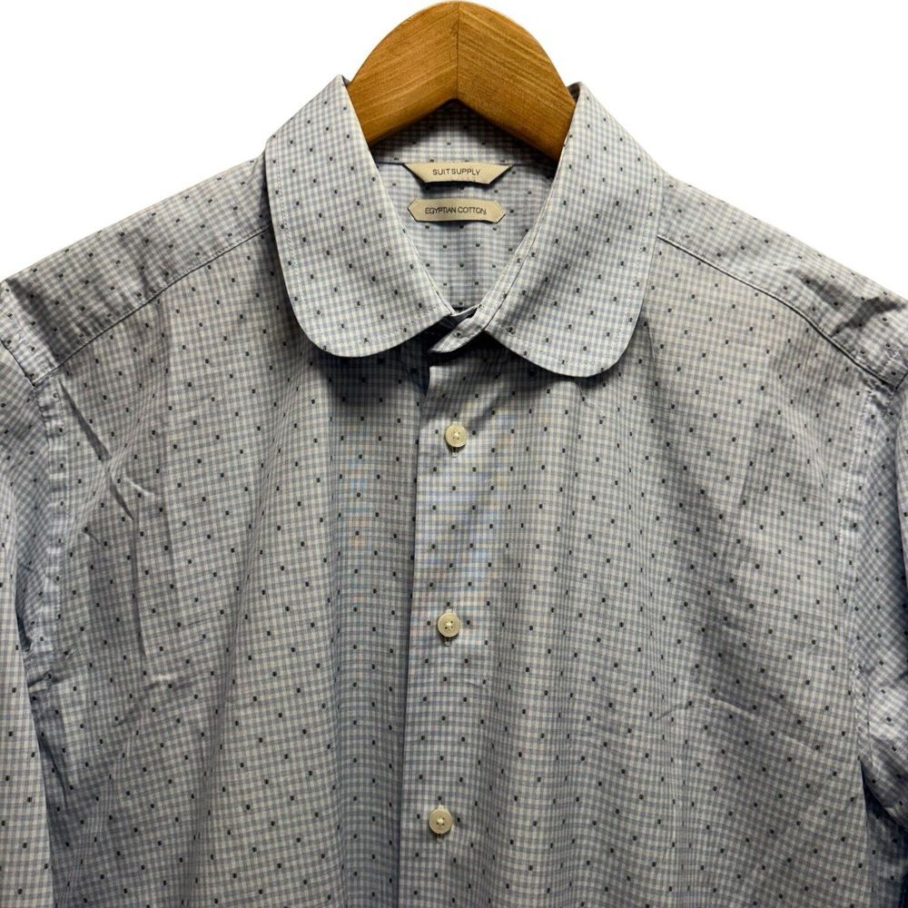 Suitsupply Men's Sz 16/41 Egyptian Cotton Blue Geometric Roun Collar Dress Shirt